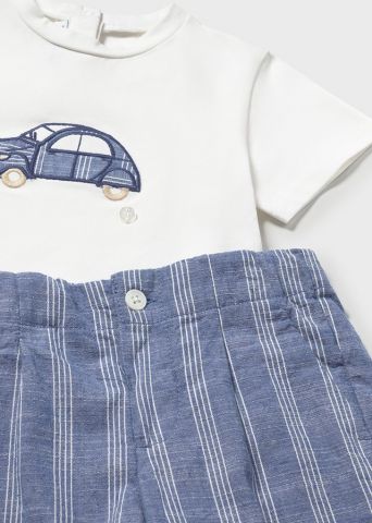 CONJ.BERMUDA LINO APLIQUE